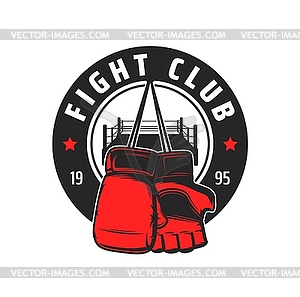 Fight club icon, gloves and ring of fighting sport - vector image