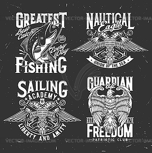 Nautical heraldic icons, anchor, eagle and fishing - vector clip art