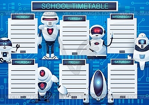 Timetable schedule with cartoon robots, planner - vector image