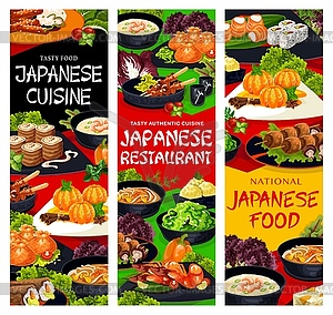 Japanese cuisine restaurant meals banners - vector image