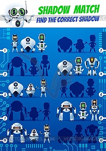 Shadow match kids game funny robots on motherboard - vector clipart