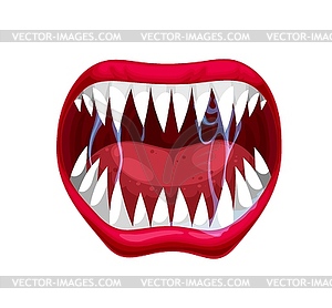 Опасные челюсти монстра, рот, язык и зубы - векторное изображение