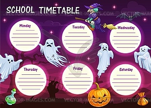 School timetable with Halloween cartoon monsters - vector image