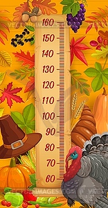 Kids height chart, Thanksgiving turkey and harvest - vector clipart