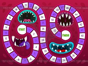 Kids boardgame with Halloween monster toothed maws - vector clipart