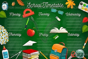 Education timetable school stationery, schoolbag - vector clipart