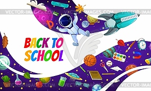 Education school poster with cartoon space rocket - vector image