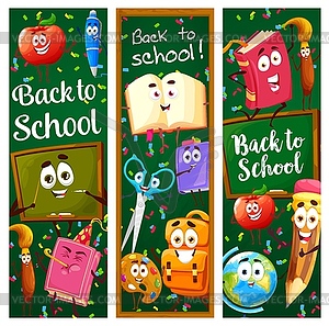 Back to school banners with cartoon learning stuff - vector clip art