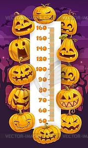 Halloween cartoon pumpkins kids height chart - vector clipart