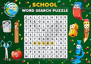 Word search puzzle worksheet. Kids quiz game - vector clipart