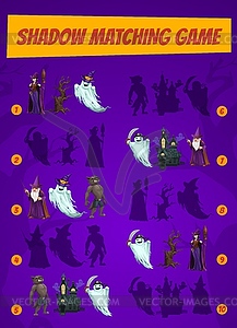 Kids game shadow match with halloween characters - vector image