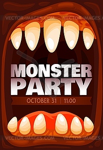 Monster party invitation, Halloween zombie mouth - vector clipart