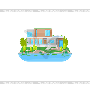 House at water, building, home cottage or villa - vector image