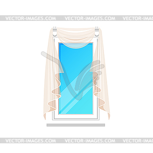 Curtains window, house interior home glass frame - vector image