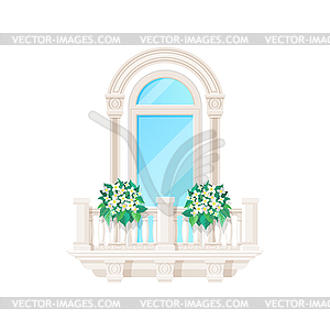 Balcony window with fence railing, banister porch - vector clipart