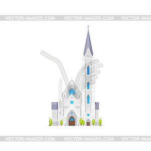 Medieval church or gothic cathedral, white chapel - color vector clipart