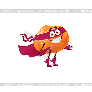 Fruit superhero, cartoon tangerine super hero cape - vector clip art