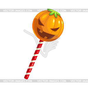 Spooky pumpkin Halloween candy on stick - vector clipart