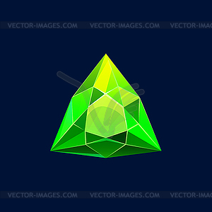 Green magic crystal icon, triangular gem - vector clip art