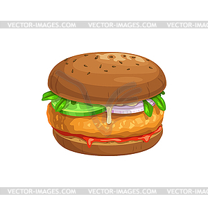 Chicken burger, fast food sandwich menu icon - royalty-free vector clipart