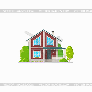 Cottage house with porch residential building icon - vector clip art