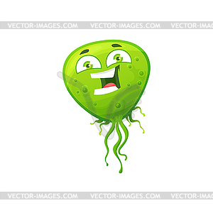 Cartoon virus cell icon, green bacteria - vector image