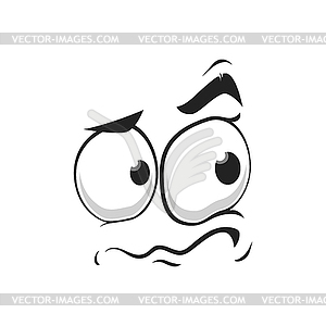 Cartoon face icon, disgruntled upset emoji - vector clip art