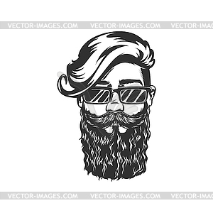 Hipster man with beard, stylish haircut, glasses - vector image