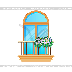 Balcony window with fence railing or banister - vector clipart