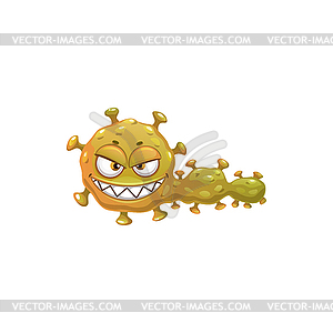 Cartoon virus cell icon, angry bacteria - vector image