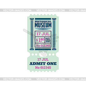 Retro ticket to historical museum coupon - vector clipart