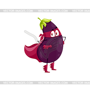 Cartoon eggplant super hero icon - vector image