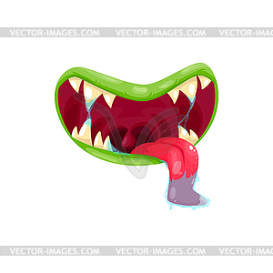 Monster mouth icon, jaws with slobbering tongue - vector clip art