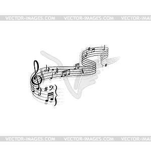 Treble clef notes with shadow reflection - vector clipart