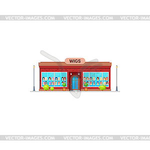 Shop or store of wigs, woman hair salon building - vector clipart