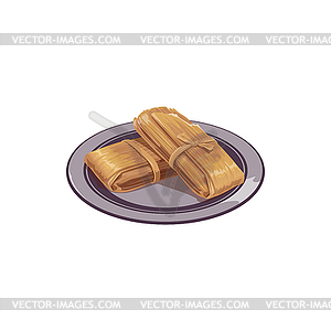 Wrapped tamale filled with fruit, chicken - vector clip art