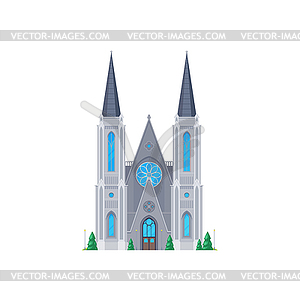 Церковь, старый готический собор, плоское здание часовни - клипарт в векторном виде