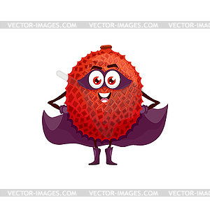 Fruit superhero, lychee in cartoon super hero cape - vector clip art