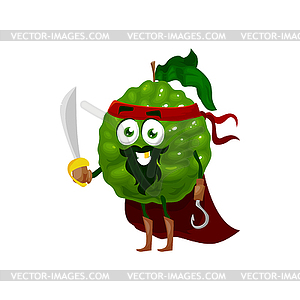 Fruit superhero, bergamot pirate cartoon character - vector clipart