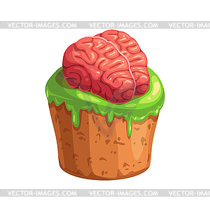 Cupcake candy with brains Halloween treat - vector clip art