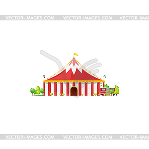 Awning and green trees, building of big top circus - vector clipart