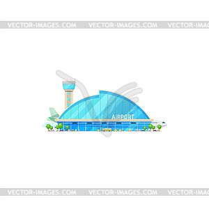 Building of airport terminal traffic control tower - vector clip art