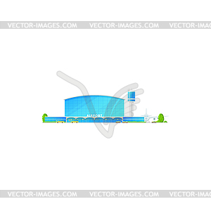 Building of airport terminal traffic control tower - vector clipart