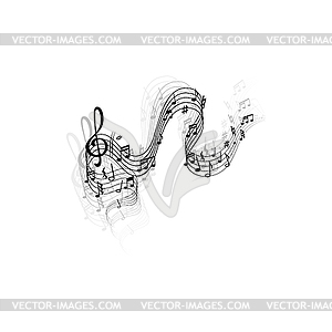 Music wave, musical notes and treble clef - vector clip art