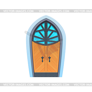 Fairytale door to dungeon with glass window, icon - vector clipart