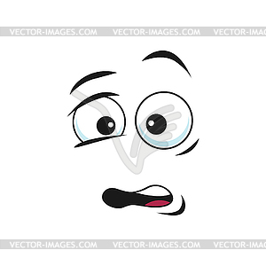 Worried, unsure, amazed emoticon with curved mouth - vector clipart / vector image