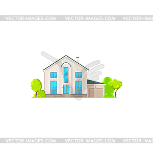 Rural countryside building with garage and trees - vector image