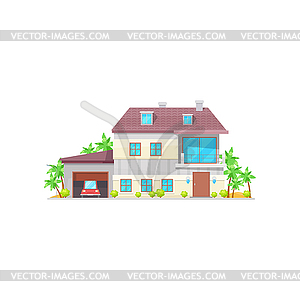 House exterior with chimney pipe, home villa icon - royalty-free vector clipart