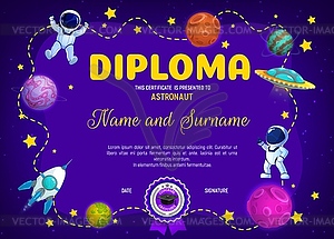 Education diploma with cartoon space and planets - vector clipart