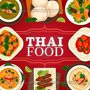 Thai food cuisine dish, restaurant meal menu cover - vector image